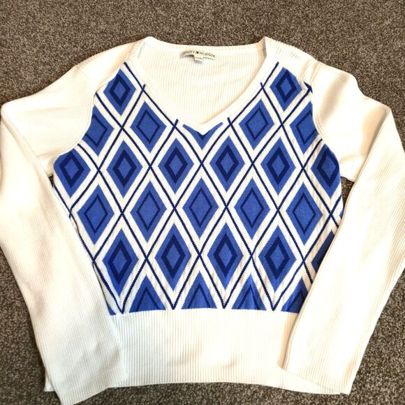 Tommy Hilfiger Womens Y2K Preppy Argyle Cropped Knit Top Sweater Size XL - Picture 1 of 5